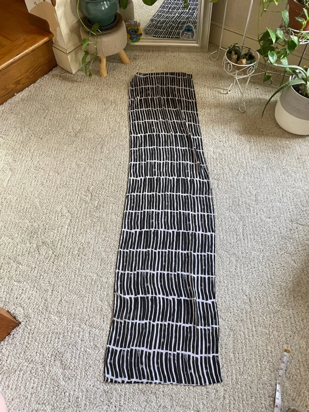 Long Sheer Black and White Grid Pattern Scarf Wrap